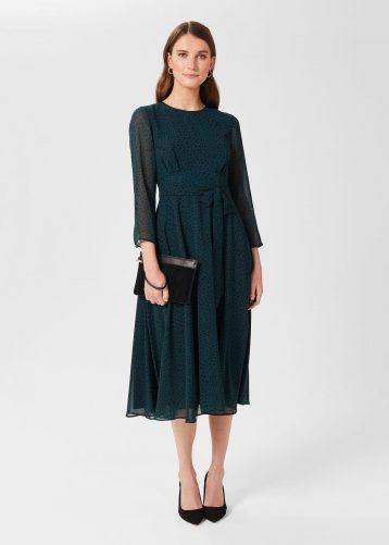 Hobbs Mimi Printed Long Sleeve Dress Pine Green