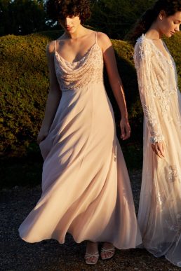 Monsoon Campbell cowl neck maxi dress in recycled polyester pink blush