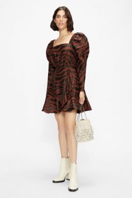 Ted Baker BRODII Puff shoulder animal print mini dress Black Brown