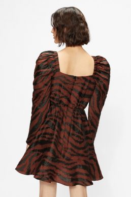 Ted Baker BRODII Puff shoulder animal print mini dress Black Brown