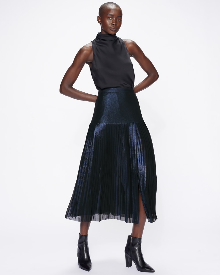 VIND Metallic Knife Pleat Midi Skirt With Split £150