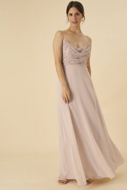 Monsoon Campbell cowl neck maxi dress in recycled polyester pink blush