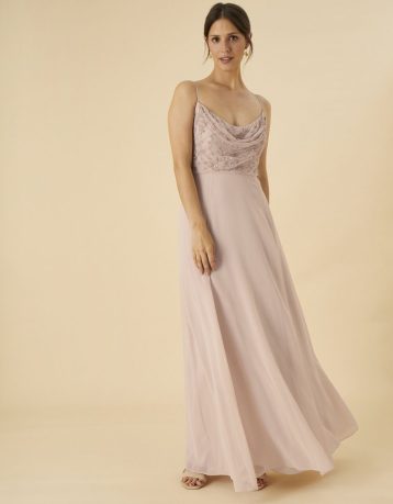 Monsoon Campbell cowl neck maxi dress in recycled polyester pink blush