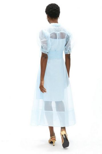 Coast Organza Puff Sleeve Shirt Dress Pale Blue