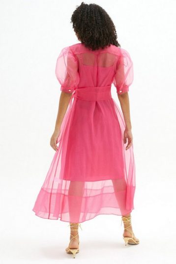 Coast Organza Puff Sleeve Shirt Dress Pink