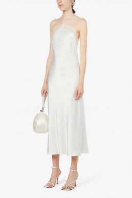 Galvan Florence halterneck crepe and silk midi dress White