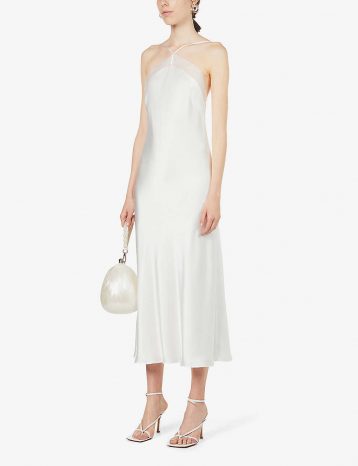 Galvan Florence halterneck crepe and silk midi dress White