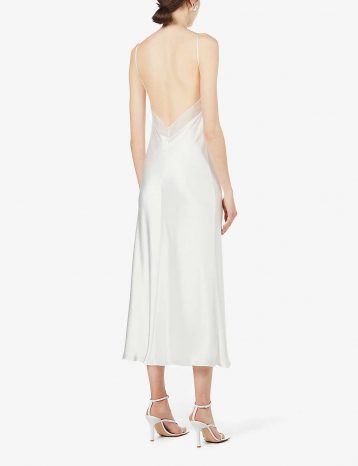 Galvan Florence halterneck crepe and silk midi dress White