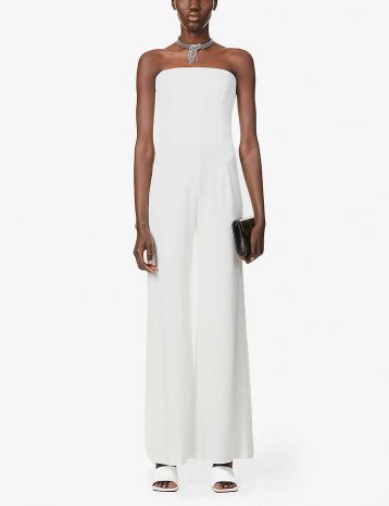 Galvan Paris strapless wide-leg crepe jumpsuit White