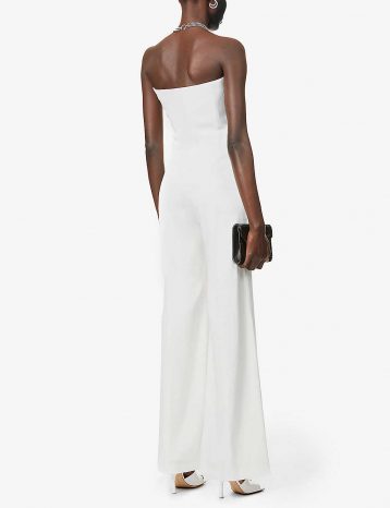 Galvan Paris strapless wide-leg crepe jumpsuit White