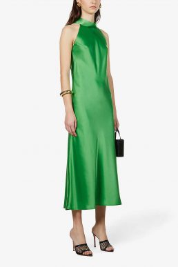 Galvan Sienna halterneck satin-crepe midi dress Green