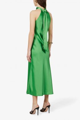 Galvan Sienna halterneck satin-crepe midi dress Green