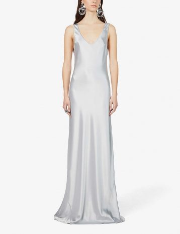 Galvan Valetta scoop-neck satin-crepe maxi dress Alabaster Silver