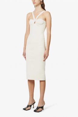 Galvan Venus halterneck stretch-knit midi dress White