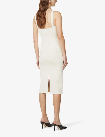 Galvan Venus halterneck stretch-knit midi dress White