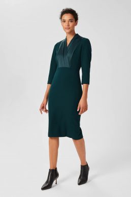 Hobbs Alisa 3/4 Sleeve A-Line Shift Dress Dark Green