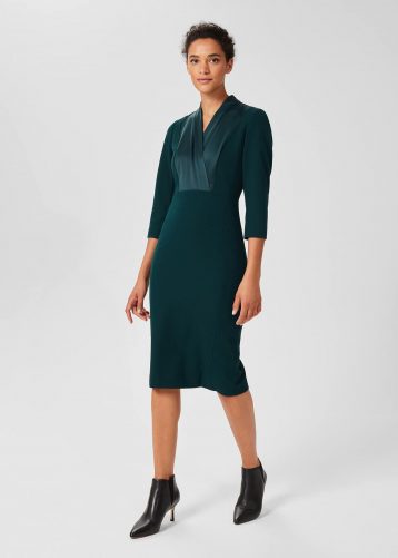 Hobbs Alisa 3/4 Sleeve A-Line Shift Dress Dark Green