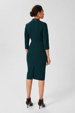 Hobbs Alisa 3/4 Sleeve A-Line Shift Dress Dark Green