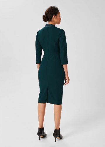 Hobbs Alisa 3/4 Sleeve A-Line Shift Dress Dark Green