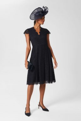 Hobbs Anastasia Lace Fit And Flare Dress Navy