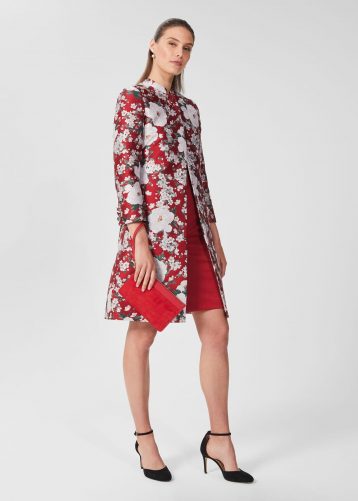 Hobbs Dora Jacquard Coat Red Multi