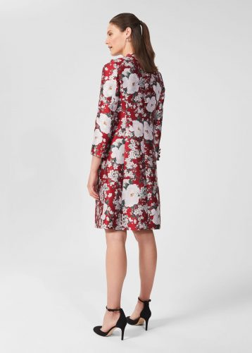 Hobbs Dora Jacquard Coat Red Multi