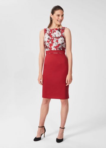 Hobbs Dora Jacquard Shift Dress Red Multi