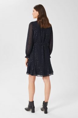 Hobbs Frances Sequin Long Sleeve Dress Navy