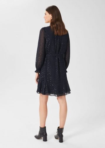 Hobbs Frances Sequin Long Sleeve Dress Navy