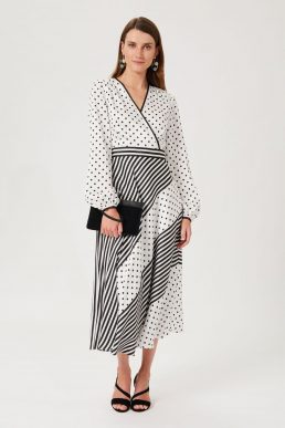 Hobbs Imogen Spot Stripe Dress Ivory Black