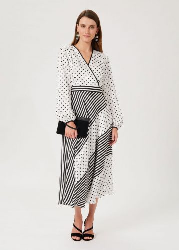 Hobbs Imogen Spot Stripe Dress Ivory Black