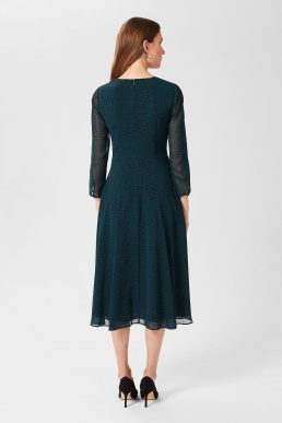 Hobbs Mimi Printed Long Sleeve Dress Pine Green