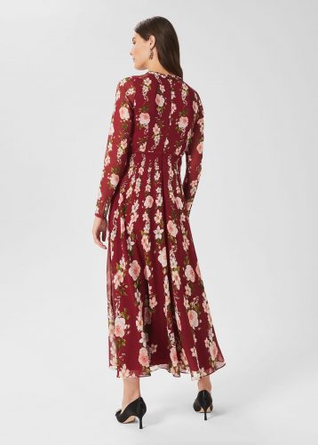 Hobbs Rosabelle Silk Floral Dress Red Ivory Multi