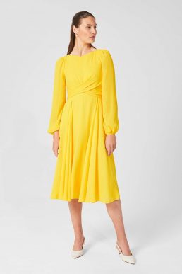 Hobbs Sadie Fit And Flare Sleeve Dress Yellow