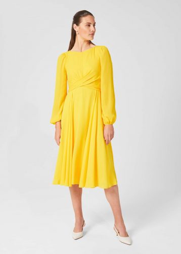 Hobbs Sadie Fit And Flare Sleeve Dress Yellow