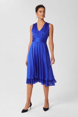 Hobbs Viola V Neck Dress Cobalt Blue