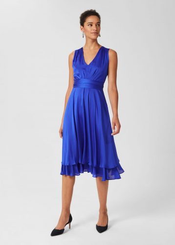 Hobbs Viola V Neck Dress Cobalt Blue