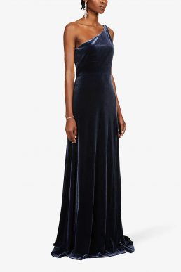 Jenny Yoo Cybill one-shoulder stretch-velvet gown French Blue