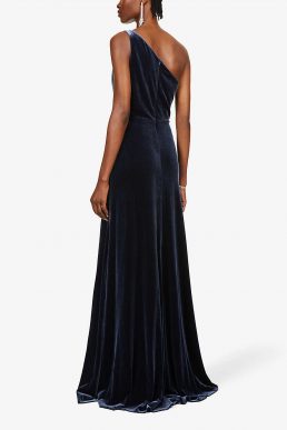 Jenny Yoo Cybill one-shoulder stretch-velvet gown French Blue