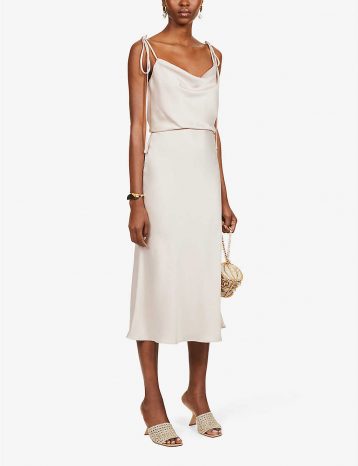 Jenny Yoo Kat cowl-neck satin midi dress Prosecco