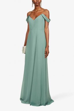 Jenny Yoo Priya Off The Shoulder Long Chiffon Gown Dress Eucalyptus green