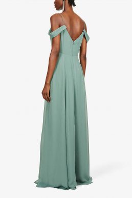 Jenny Yoo Priya Off The Shoulder Long Chiffon Gown Dress Eucalyptus green