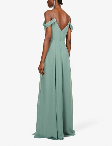 Jenny Yoo Priya Off The Shoulder Long Chiffon Gown Dress Eucalyptus green