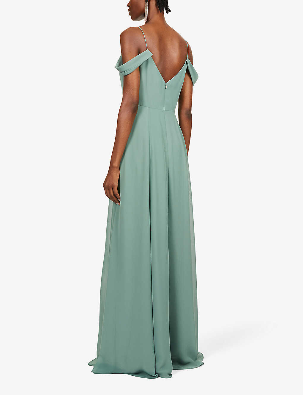 Jenny Yoo Priya Off The Shoulder Long Chiffon Gown Dress Eucalyptus green myonewedding