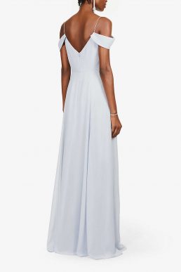 Jenny Yoo Priya Off The Shoulder Long Chiffon Gown Dress Whisper Blue Light Grey