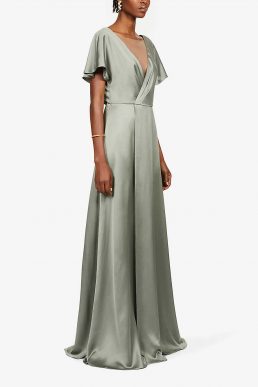 Jenny Yoo Raya V-neck satin bridesmaid gown Moss Green