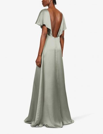 Jenny Yoo Raya V-neck satin bridesmaid gown Moss Green