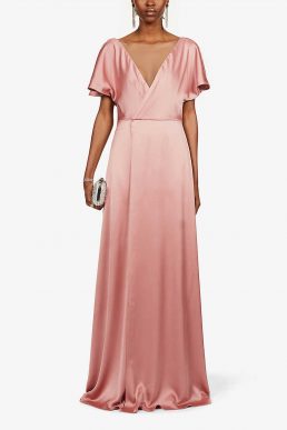 Jenny Yoo Raya V-neck satin bridesmaid gown Wild Rose Pink Blush