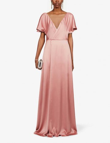 Jenny Yoo Raya V-neck satin bridesmaid gown Wild Rose Pink Blush