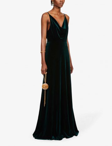 Jenny Yoo Sullivan sleeveless cowl-neck velvet gown Emerald Green